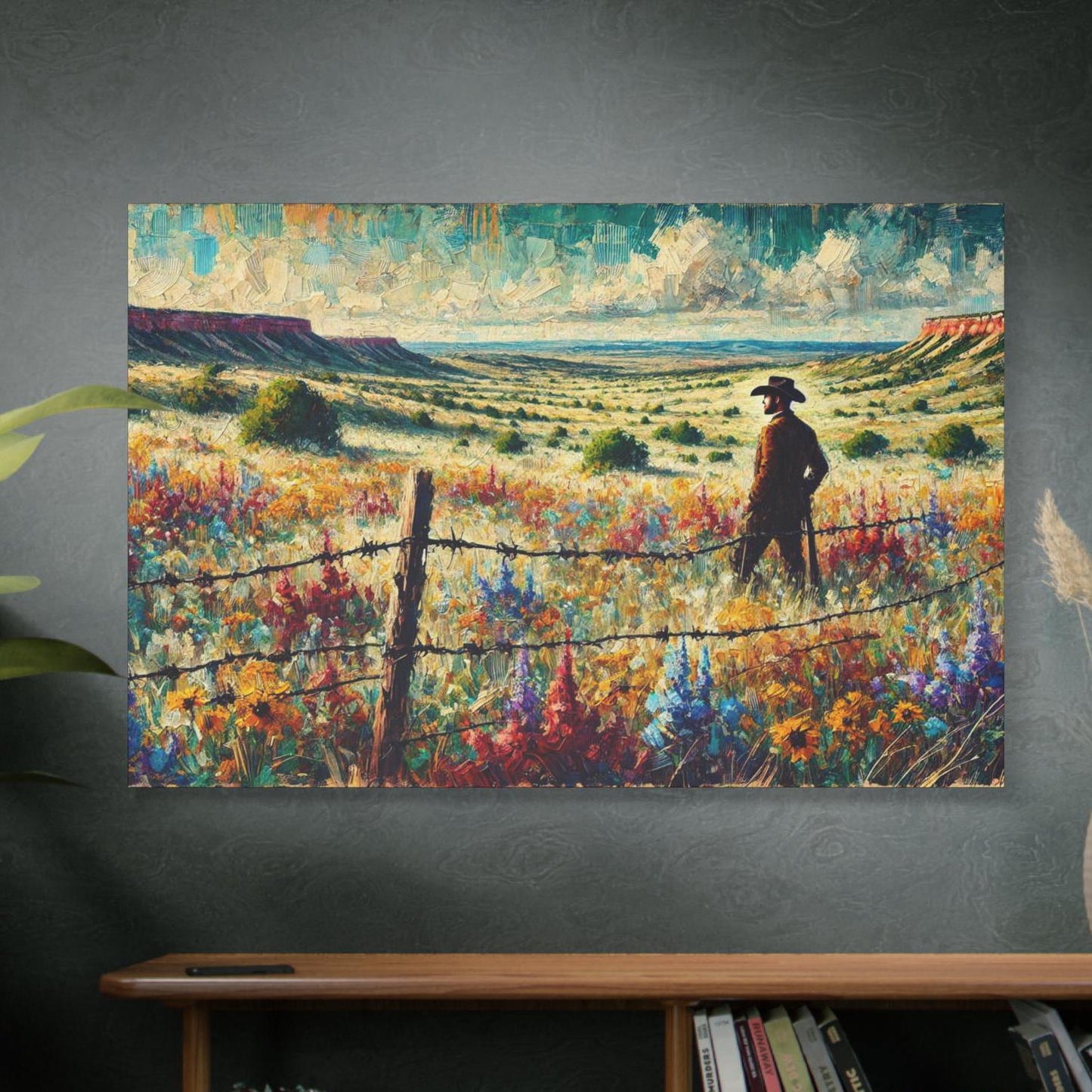 Original Impressionist Cowboy Canvas Print, Matte Stretched Art, 7 Sizes Available, Wall Decor, Texas Landscape Painting, Home Office Decor
