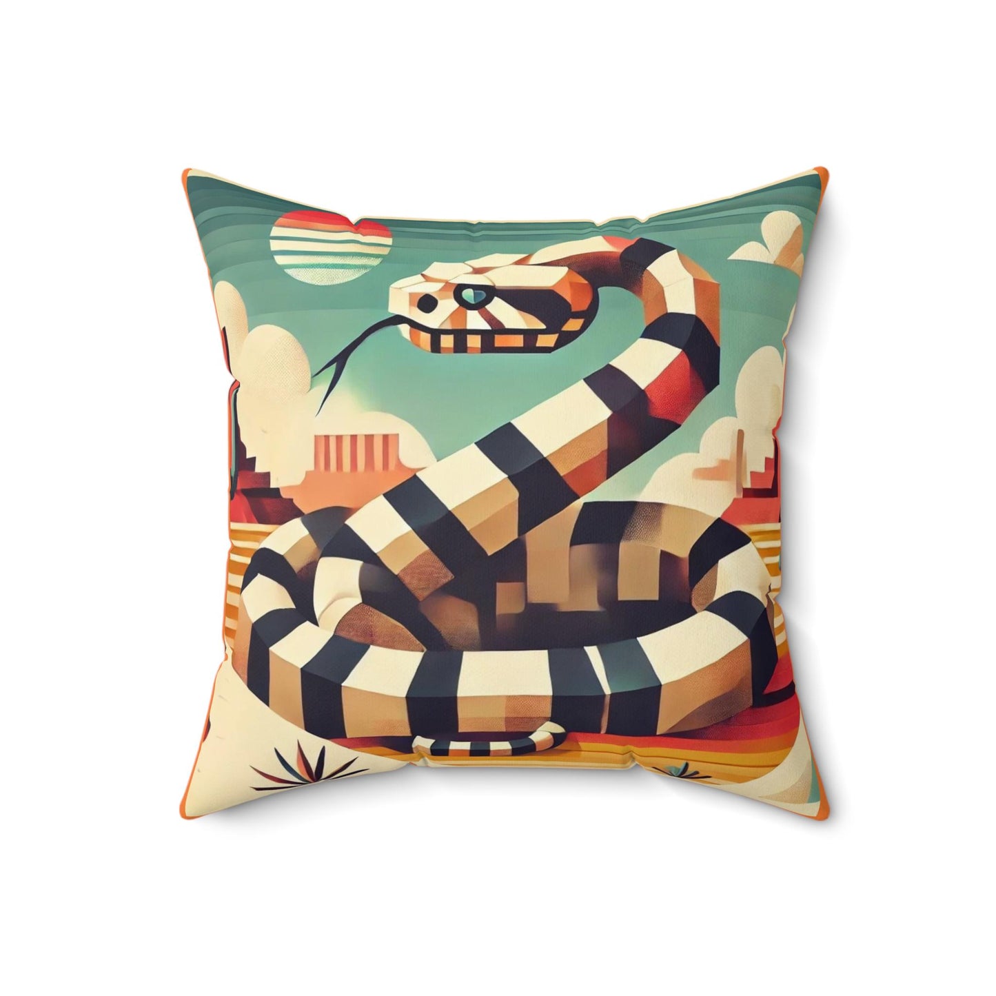 Square Pillow Modern Southwestern Rattlesnake Design, Housewarming Gift, Retro Rustic Charm, Soft Throw Pillow, Home Decor, Art Lover Gift