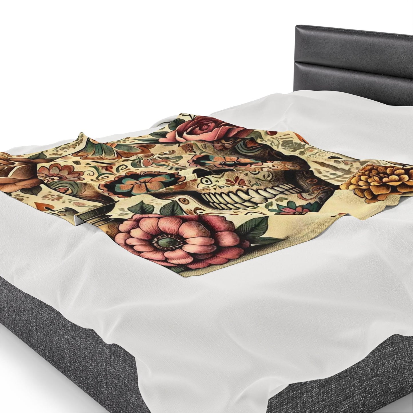 Plush Blanket, Day of the Dead, Sugar Skulls, Housewarming Gift, Soft Fleece Throw, Warm Bedding, Velveteen Blanket, Home Decor, Halloween