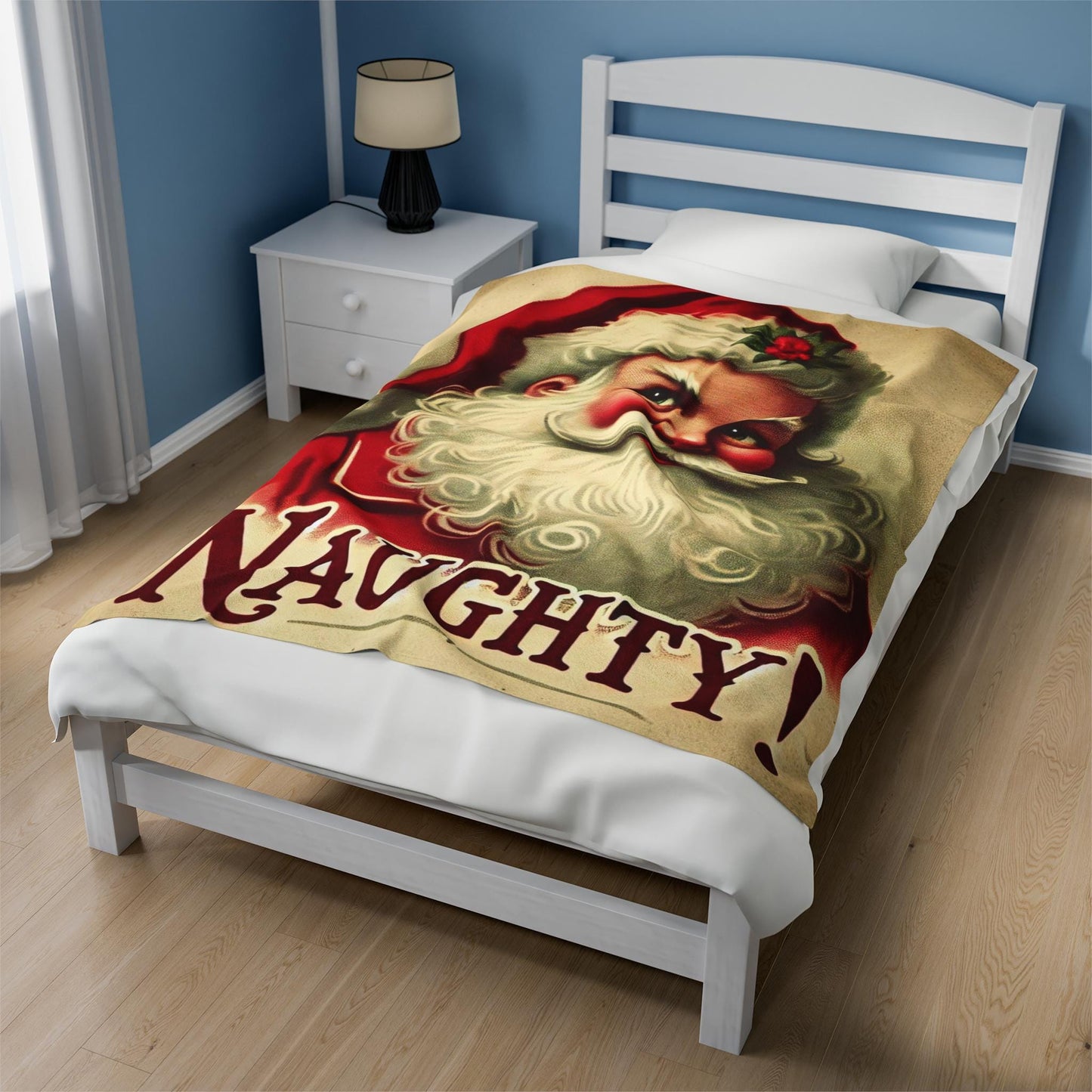 Naughty Plush Blanket, Santa Claus Design, Soft Fleece Throw, Housewarming Gift, Holiday Home Decor, Christmas Theme, Warm Bedding