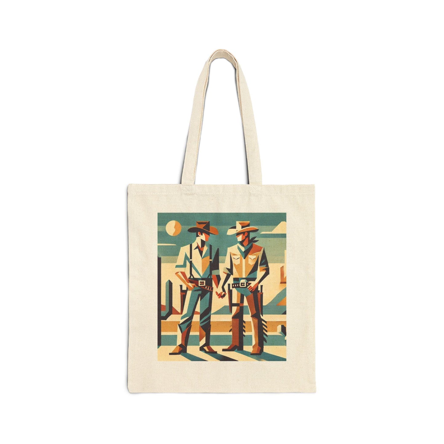 Canvas Tote Bag, Modern Southwestern Gay Cowboys Holding Hands Design, LGBT Eco-Friendly Bag, Queer Book Lover Gift, Reusable Grocery Bag