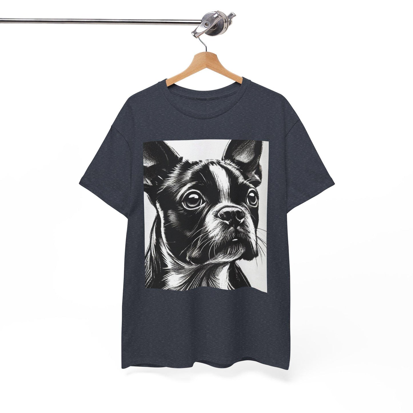 Dog Tee, Boston Terrier Charcoal Sketch Design, Unisex LGBT Boston Dog Lover Gift, Gay Graphic Top, Unisex Heavy Cotton T-shirt, 7 Colors