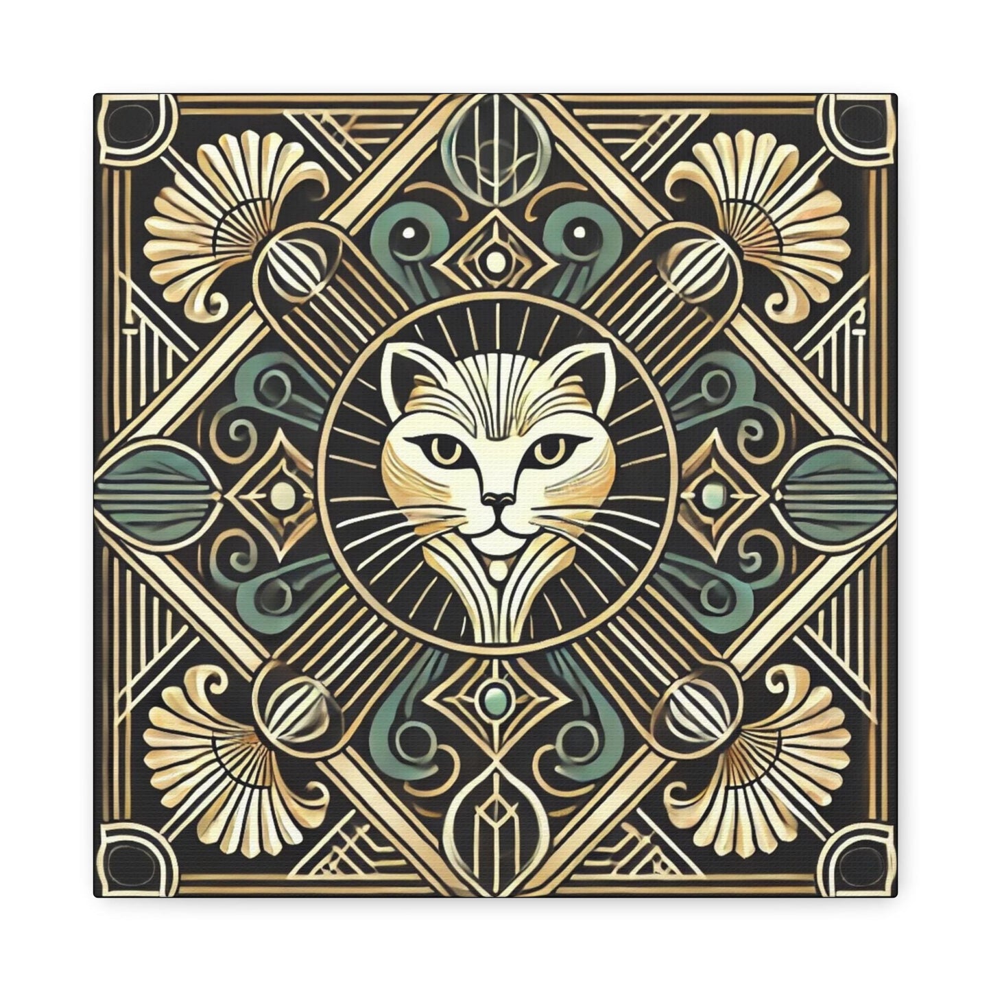 Cat Canvas Print, Art Deco Design - Wall Art, Home Decor, Cat Art Lover Gift, Nature Inspired Print, Chic Wall Decor