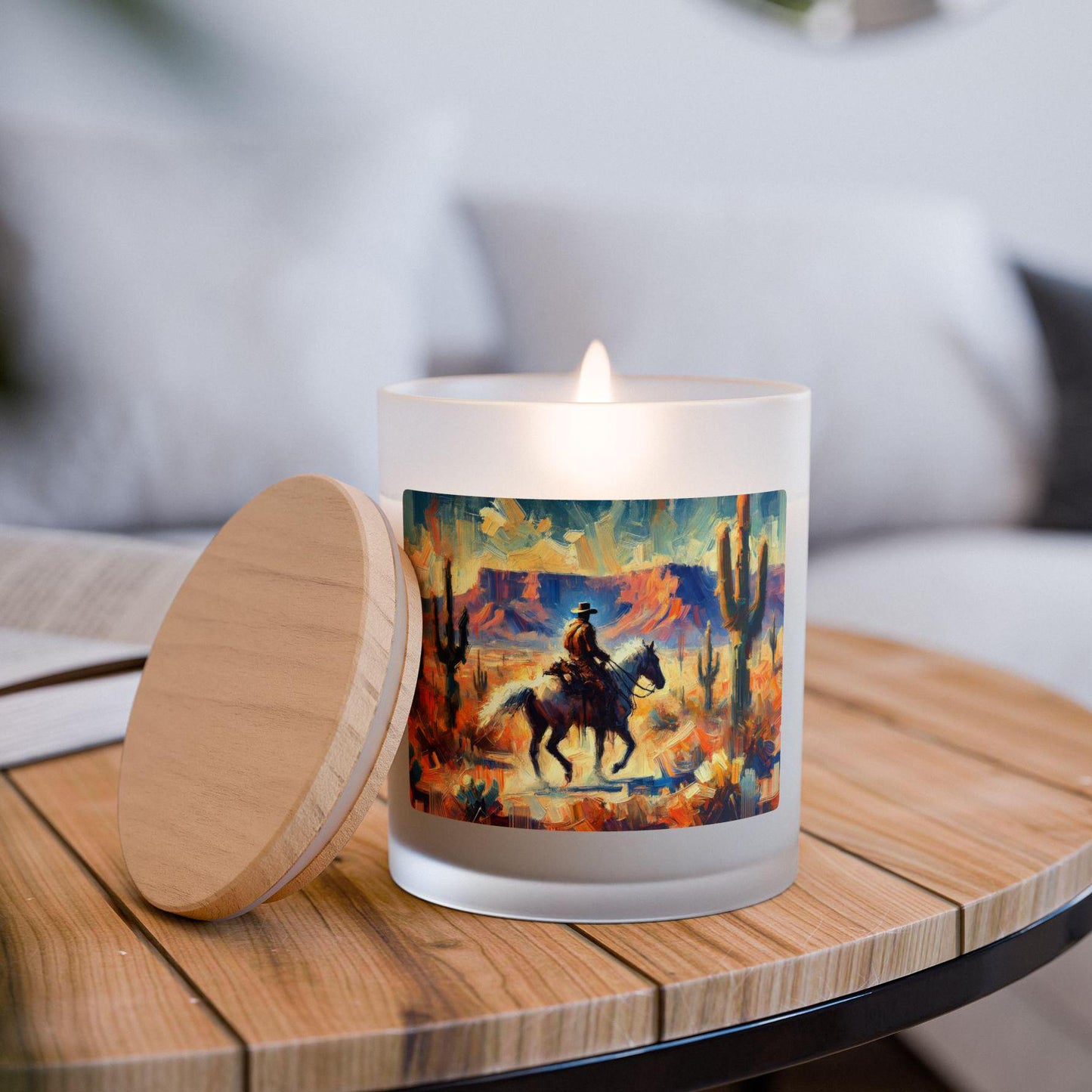 Frosted Glass Candle 11oz, Desert Rider Modern Southwestern Design, Relaxing Soy Candle, Chic Housewarming Gift, Home Decor, Aromatherapy