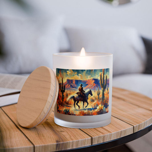 Frosted Glass Candle 11oz, Desert Rider Modern Southwestern Design, Relaxing Soy Candle, Chic Housewarming Gift, Home Decor, Aromatherapy
