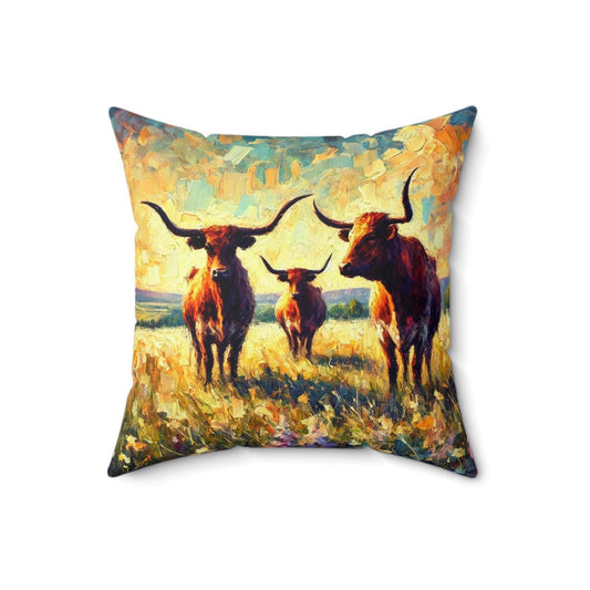 Square Pillow Modern Texas Hill Country Longhorn Design, Housewarming Gift, Rustic Charm, Soft Throw Pillow, Home Decor, Art Lover Gift