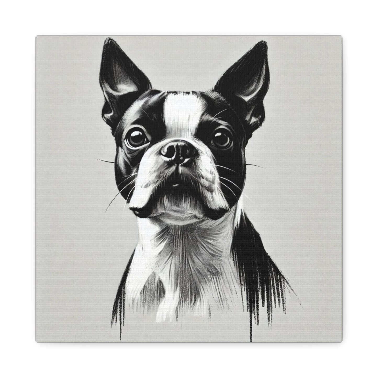 Boston Terrier Matte Canvas Print, Classic Charcoal Sketch Design, Dog Wall Art, Modern Queer Decor, LGBT Housewarming Gift, Gay Dog Lover