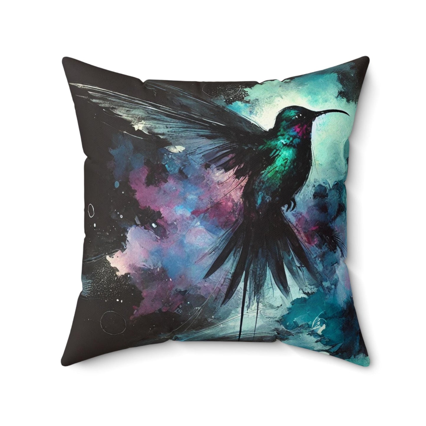 Pillow Modern Abstract Watercolor NightBird 2 Hummingbird Art Design, Posh Housewarming Gift, Soft Throw Pillow, Ethereal Upscale Wall Decor
