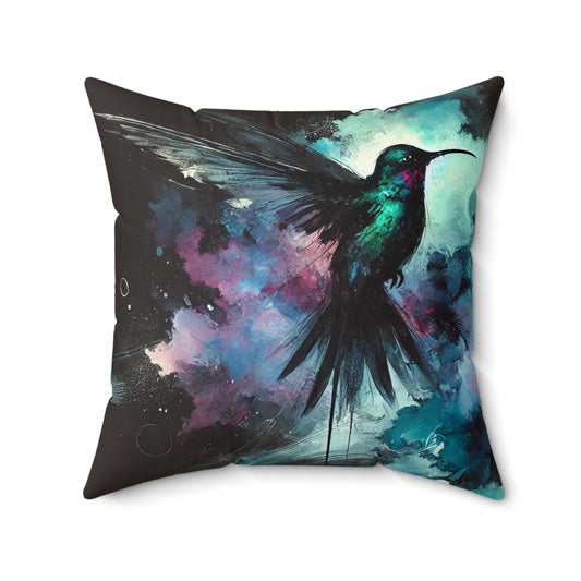 Pillow Modern Abstract Watercolor NightBird 2 Hummingbird Art Design, Posh Housewarming Gift, Soft Throw Pillow, Ethereal Upscale Wall Decor