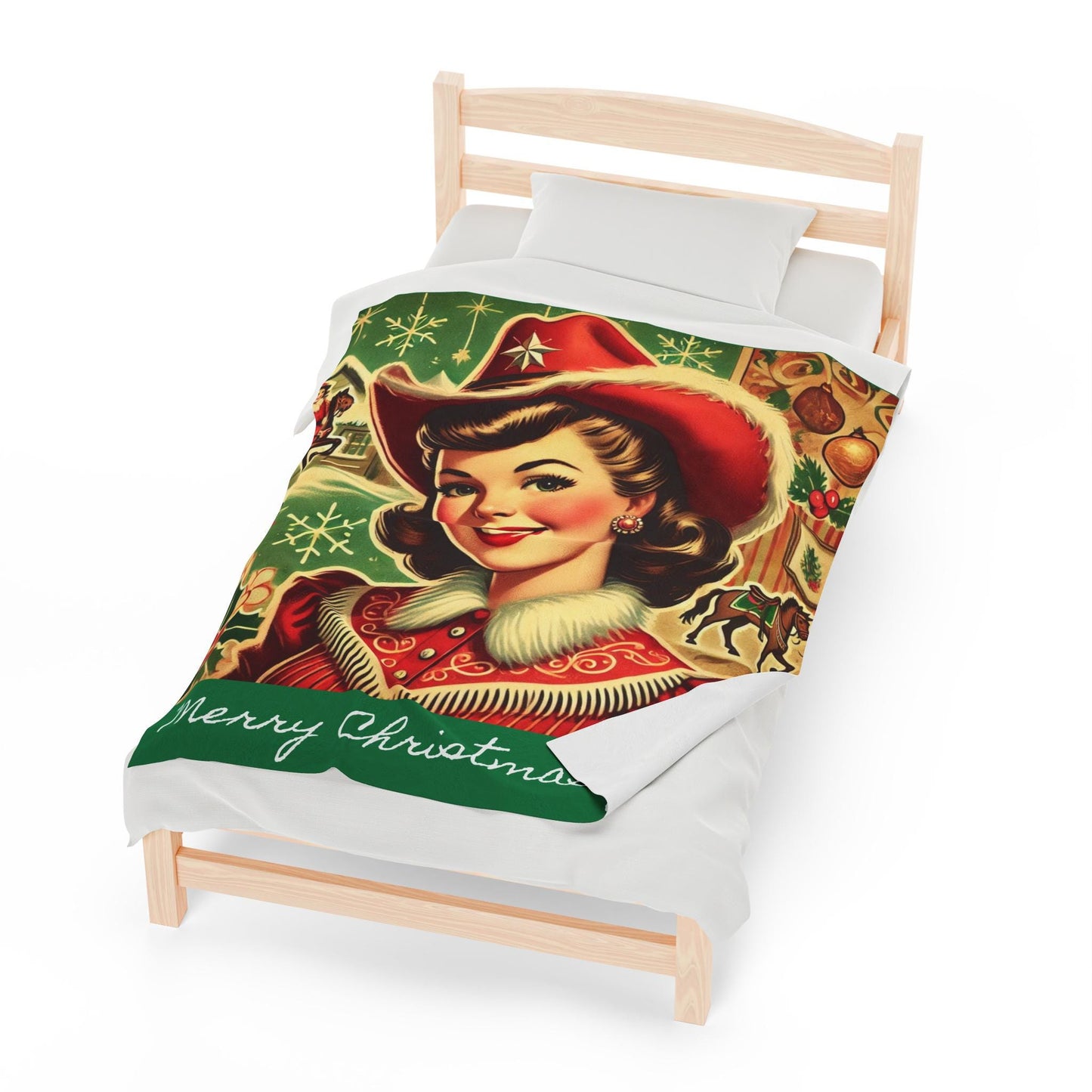 Plush Blanket, Cowgirl Mrs. Claus Design, Fleece Throw, Housewarming Gift, Holiday Home Decor, Rustic Country Christmas Theme, Warm Bedding