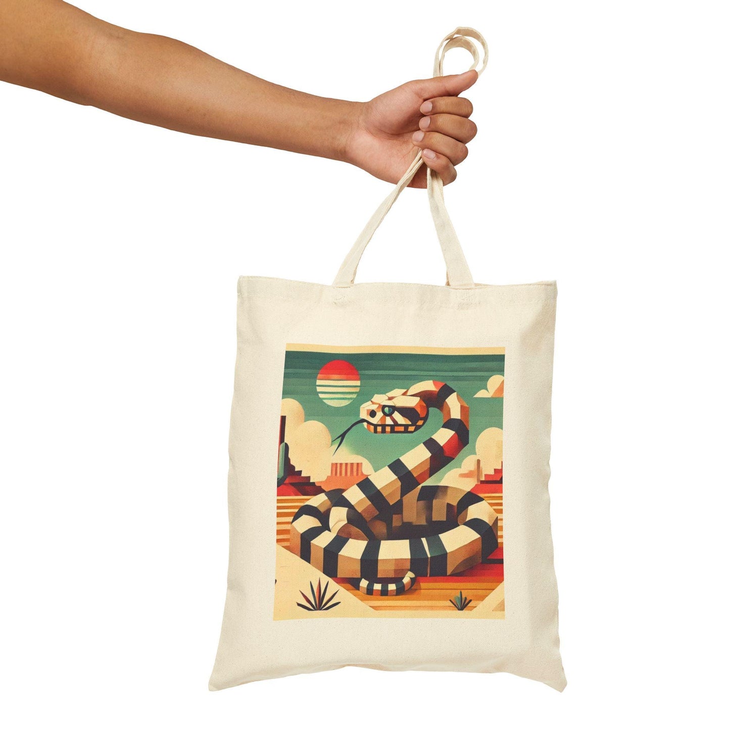 Canvas Tote Bag, Modern Southwestern Rattlesnake Design, Eco-Friendly Bag, Book Lover Gift, Reusable Shopping Bag, Snake Lover