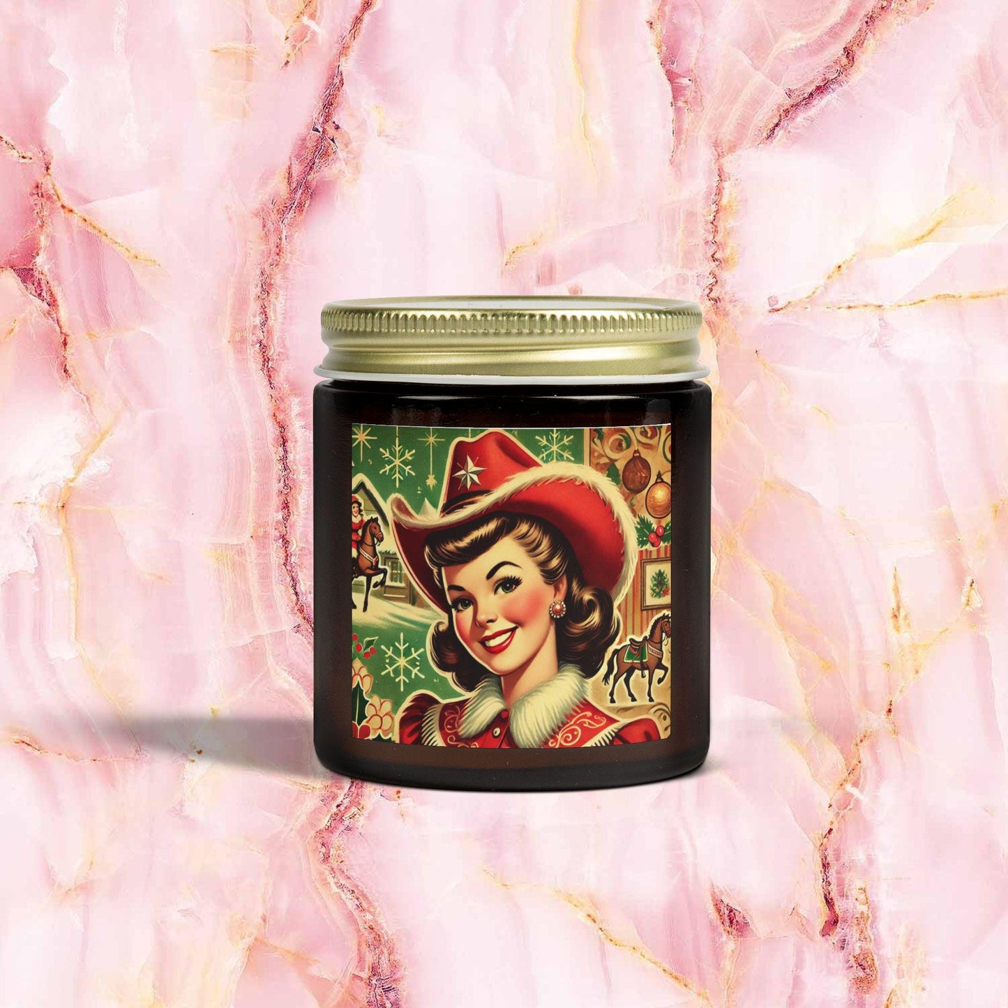 Cowgirl Christmas Gift Scented Candles, Coconut Apricot Wax (4oz), Holiday Gifts, Country Mrs. Claus