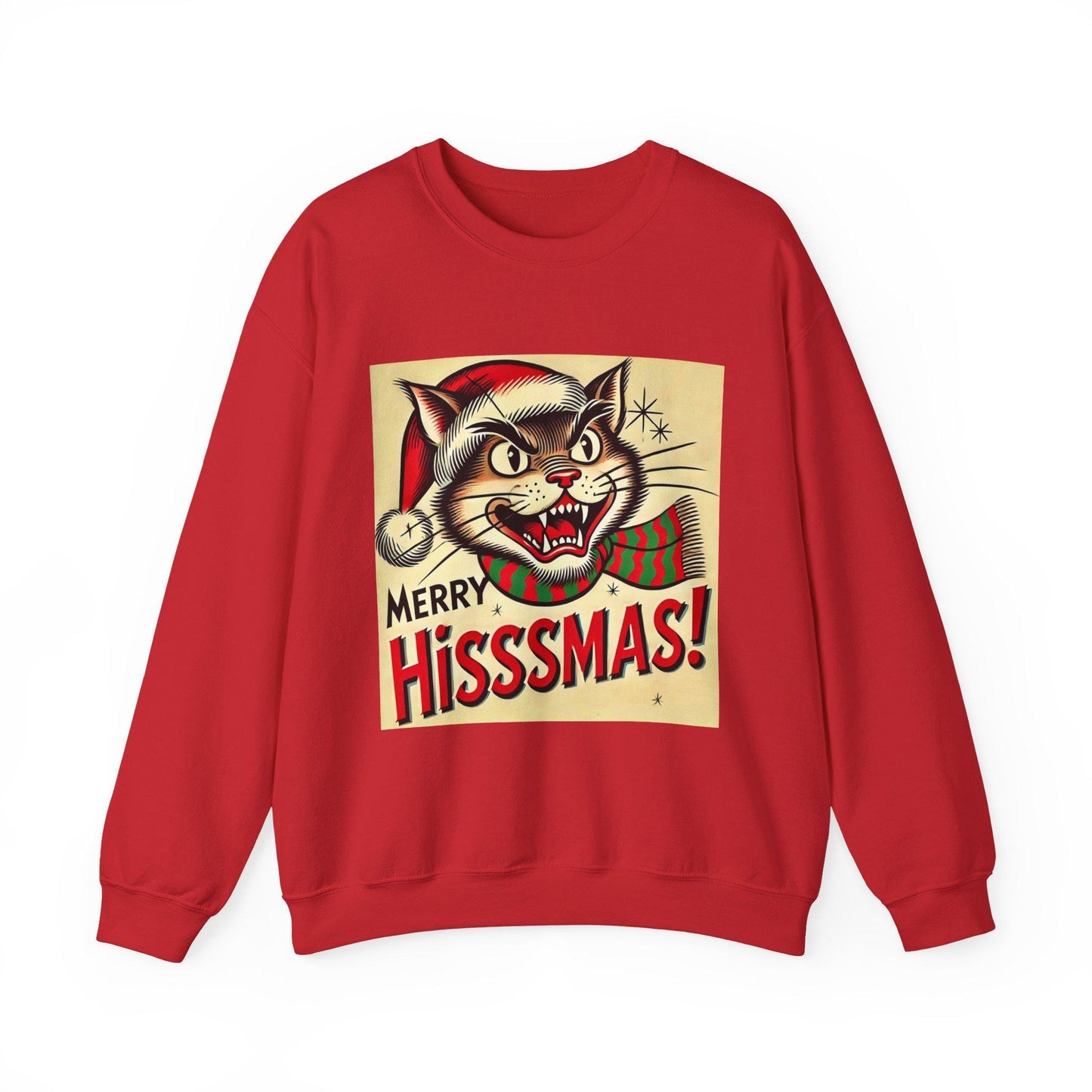 Funny Christmas Cat Unisex Heavy Blend™ Crewneck Sweatshirt, Merry HIsssmas, Cat Lovers Gift, Cat Parents