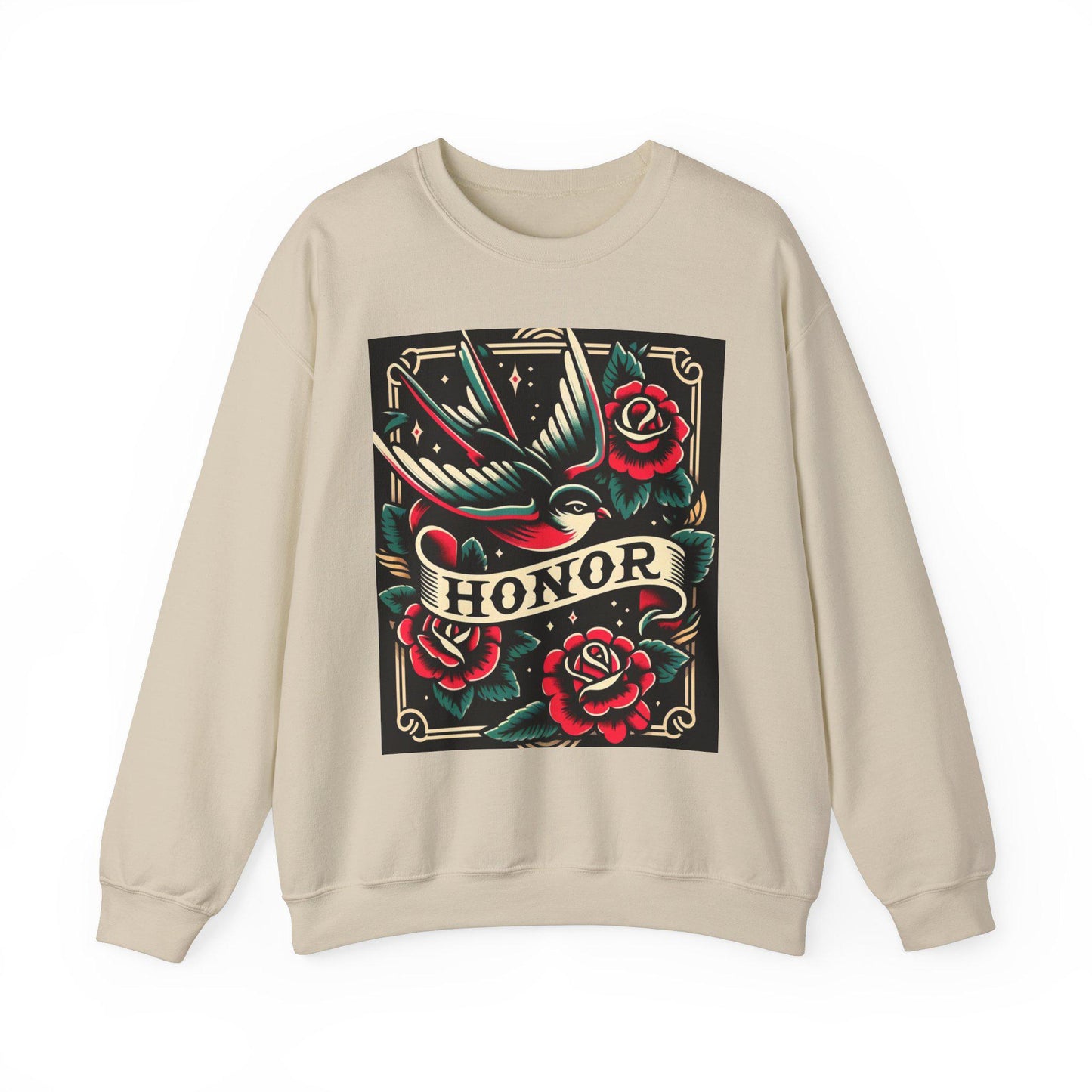 Vintage Tattoo Sweatshirt, HONOR Tattoo Design, Unisex Crewneck Jumper, Vintage Pullover, Gift for Tattoo Lover, Retro Style