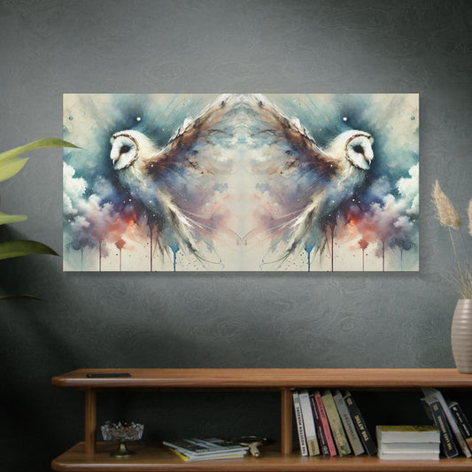 Matte Canvas Art Print, Original Abstract Watercolor BrightOwl Reflection 1 Portrait, 7 Sizes, Modern Home Decor, Owl Housewarming Gift