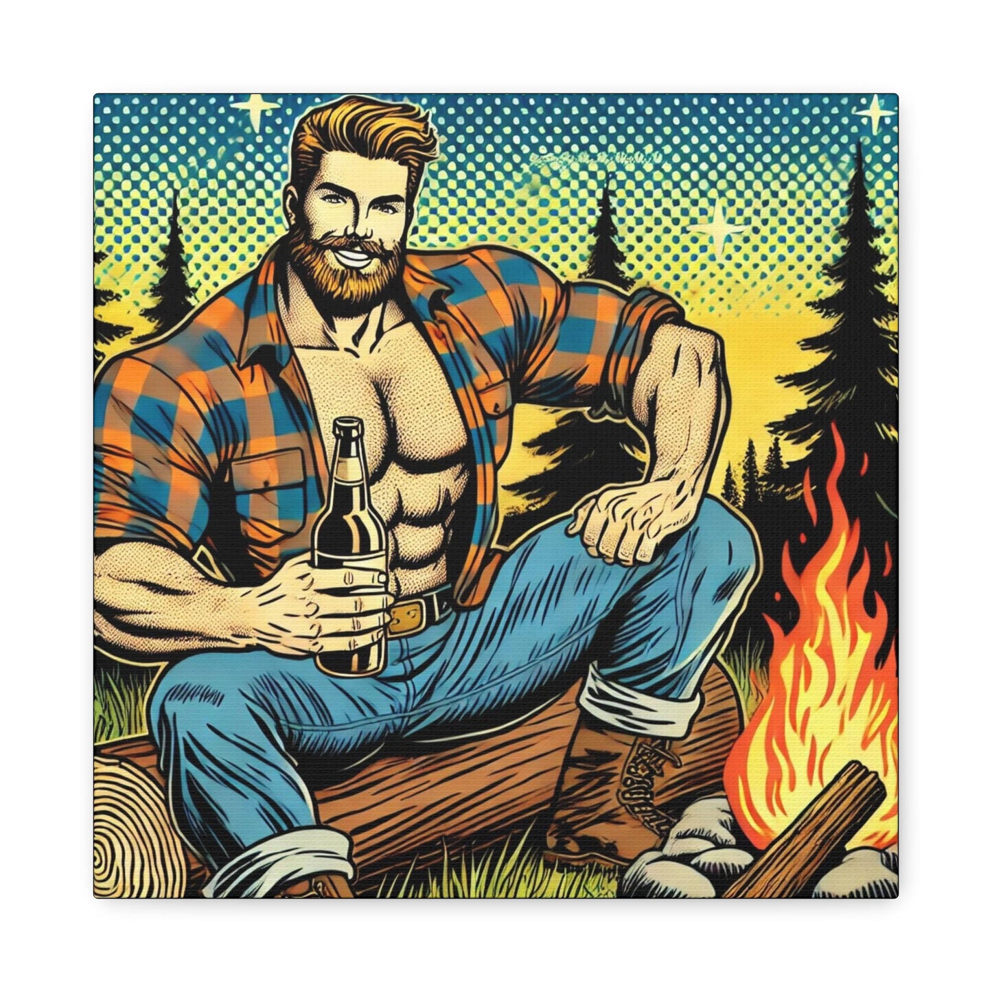 Camping Daddy Canvas Print, Bear Chaser Pop Art Design, Gay Wall Art, Modern Decor, LGBT Housewarming, Gay Lumberjack, Matte Canvas