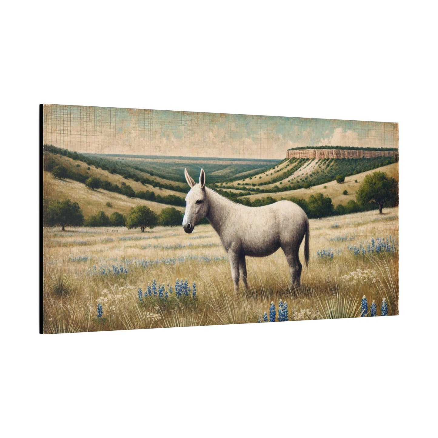 Original Primitive Folk Art Mule Canvas Print, Matte Stretched Art, 7 Sizes Available, Wall Decor, Landscape Painting, Home Office Decor