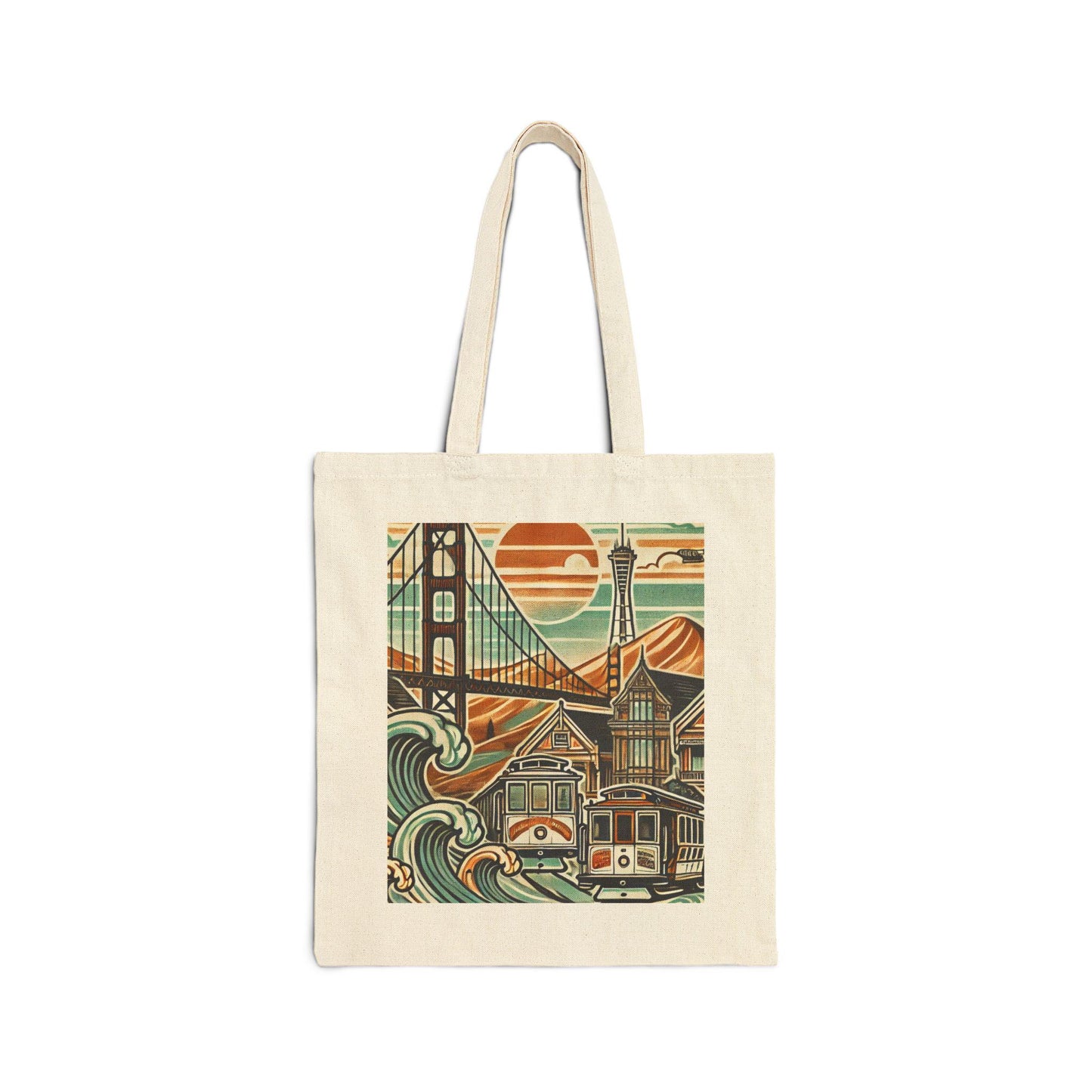 San Francisco Tote Bag, Golden Gate Bridge, Reusable Shopping Bag, Eco-Friendly Grocery Bag, Vintage Design, Travel