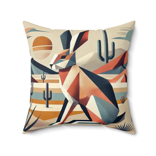 Square Pillow Modern Southwestern Jackrabbit Design, Unique Housewarming Gift, Retro Charm, Soft Throw Pillow, Home Decor, Rabbit Lover Gift