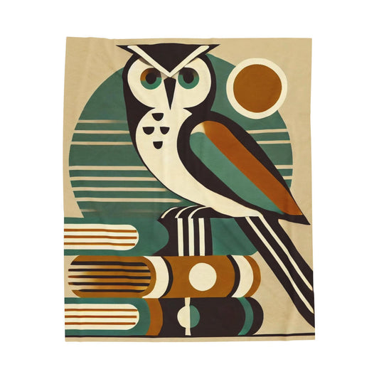 Velveten Blanket, Owl Mid-Century Modern Vibe, Vintage Charm, Cozy Owl Lover Throw, Home Decor Accent, Unique Gift Idea for Animal Lovers,