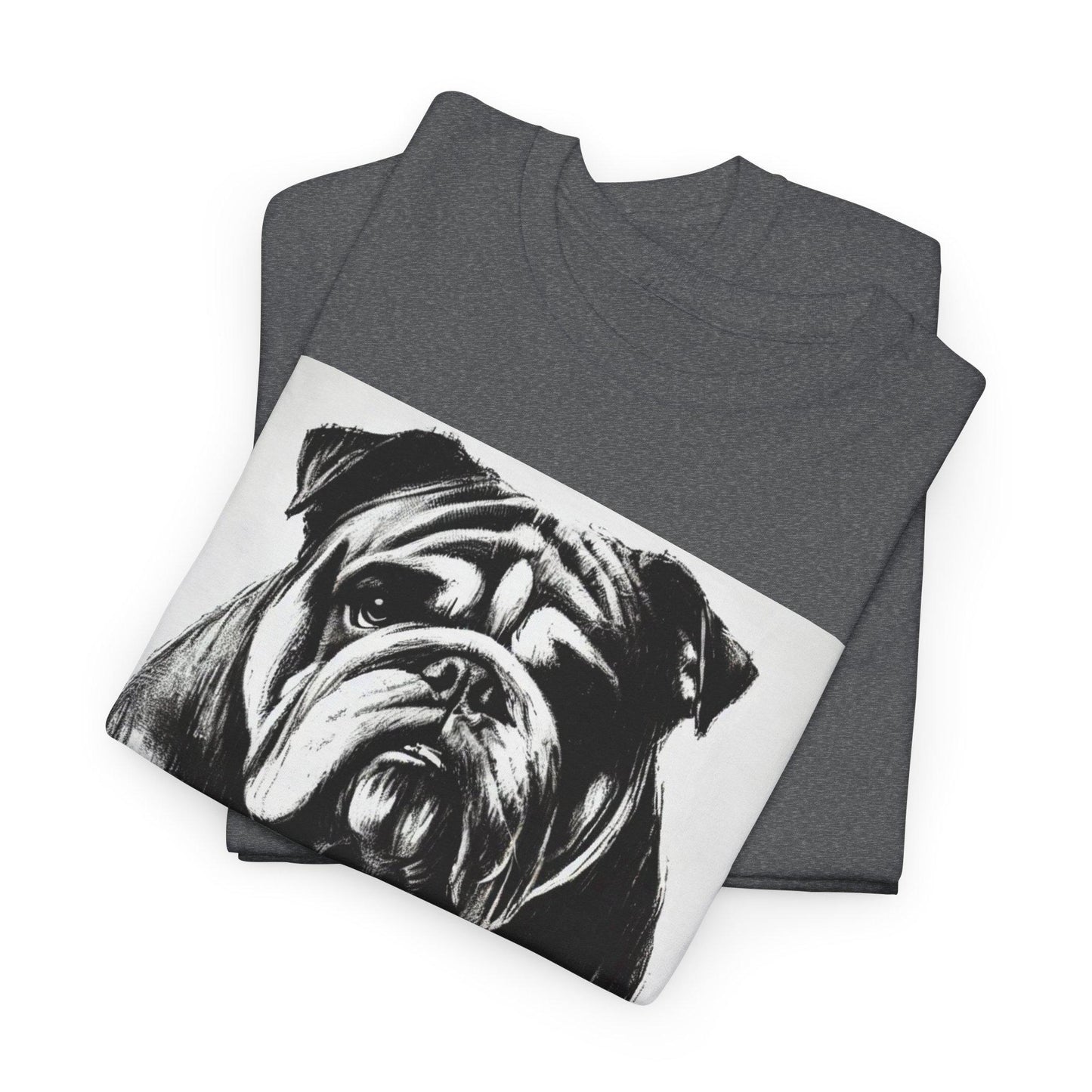 Dog Tee, Bulldog Modern Charcoal Sketch Design, Bulldog Dog Lover Gay Graphic Top Gift, Unisex Heavy Cotton T-shirt, 7 Colors 8 Sizes