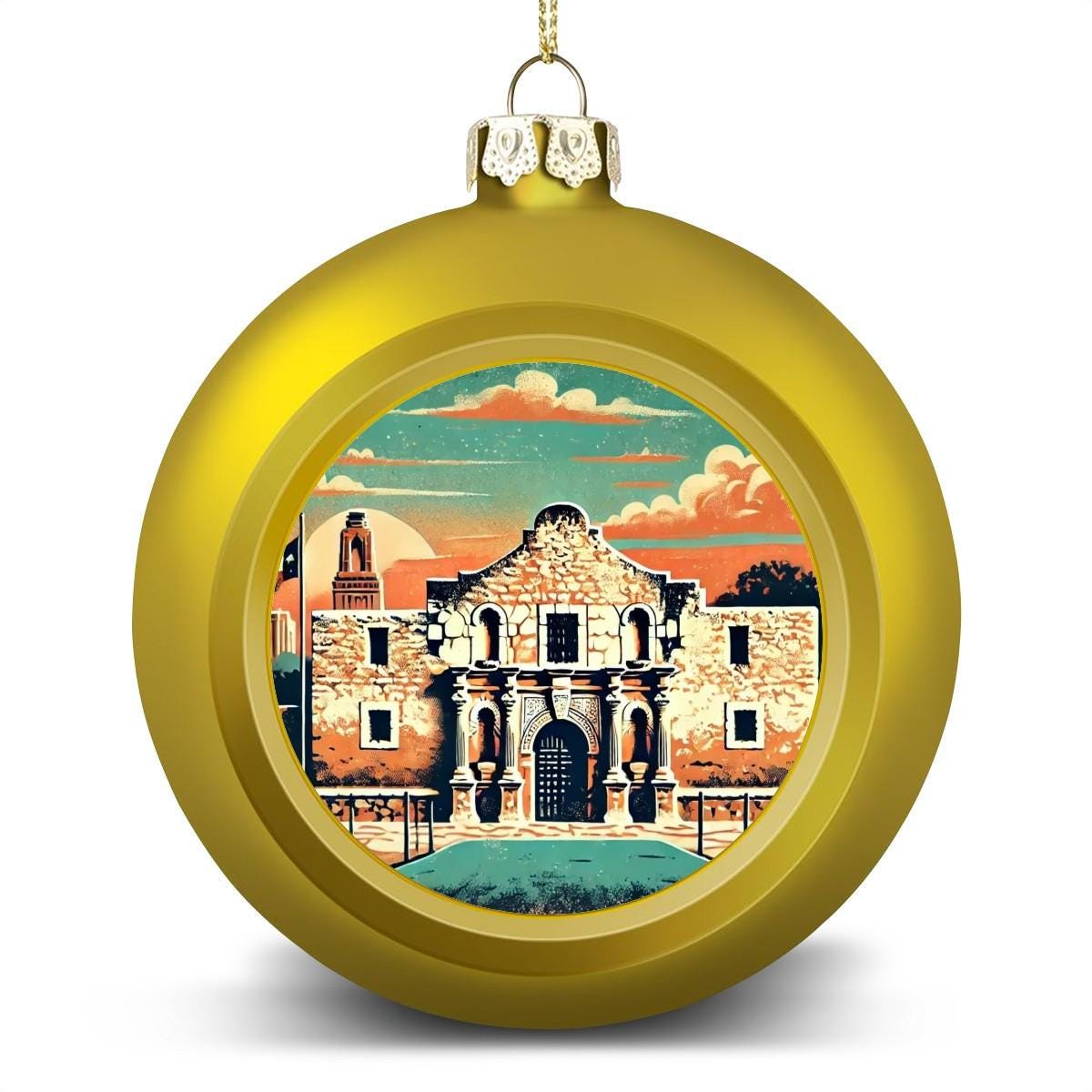 Ornament Set of 2 or 4, Festive Holiday Decor, Christmas Ball Decoration, Custom Texas Alamo Design, San Antonio Travel Gift, Texan Gift