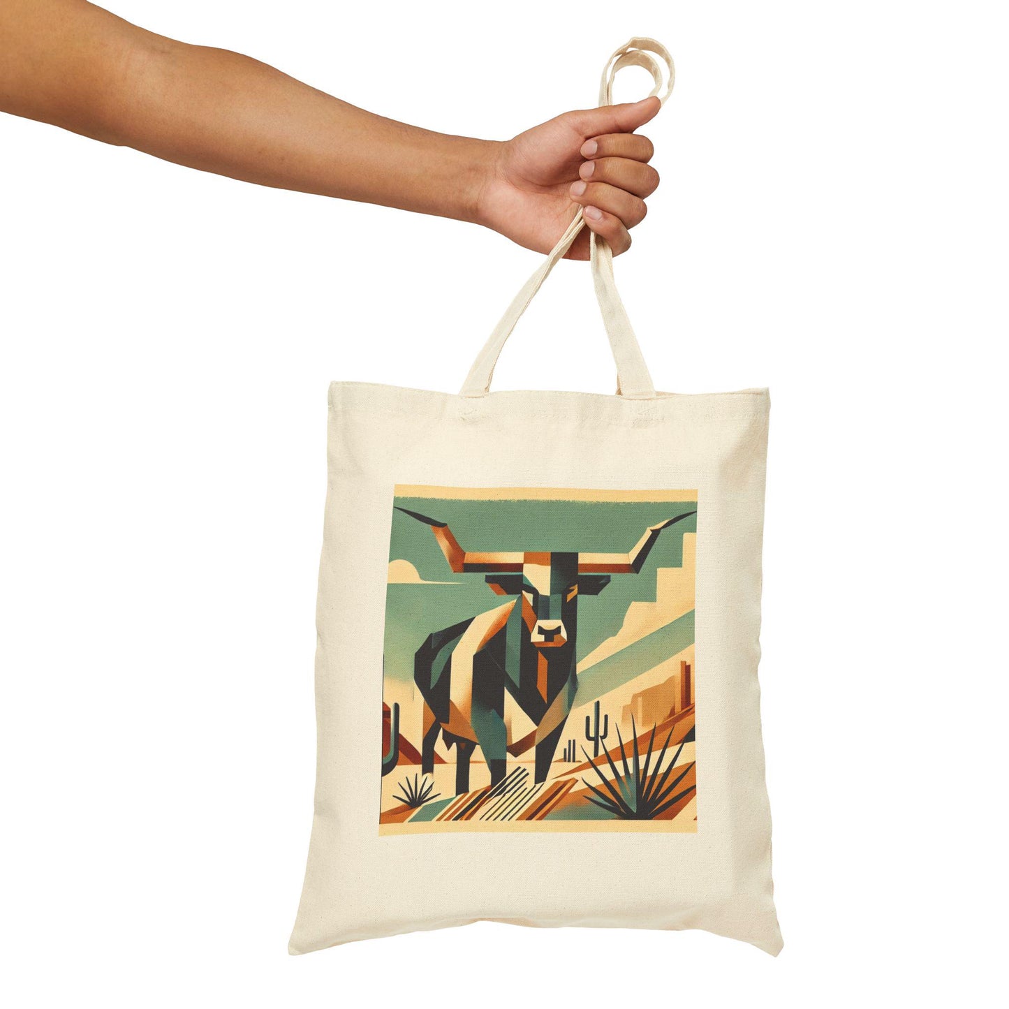 Canvas Tote Bag, Modern Southwestern Texas Longhorn Design, Eco-Friendly Bag, Book Lover Gift, Reusable Shopping Bag, Texas Style