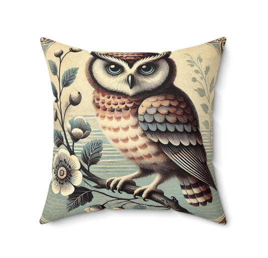 Square Pillow, Blues Owl, Housewarming & Birthday Gift, Vintage Charm, Home Decor