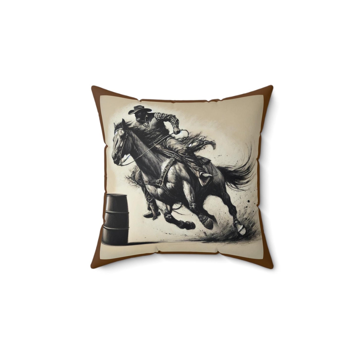 Copy of Square Throw Pillow, Charcoal Sketch Cowboy Bucking Bronco Original Design, Retro Western Charm, Rustic Home Decor Housewarming Gift