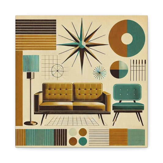 Canvas Print, Mid-Century Modern Sputnik, Housewarming or Birthday Gift, Retro Vintage Charm, Wall Art Decor, Matte Canvas