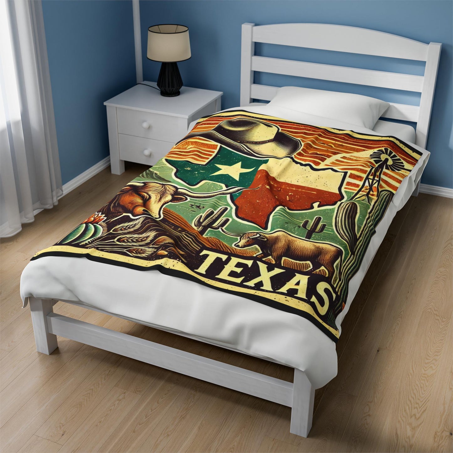 Plush Blanket, Texas Longhorn Design, Housewarming Gift, Rustic Decor, Soft Fleece Throw, Warm Bedding, Cozy Homeware, Western Theme Blanket