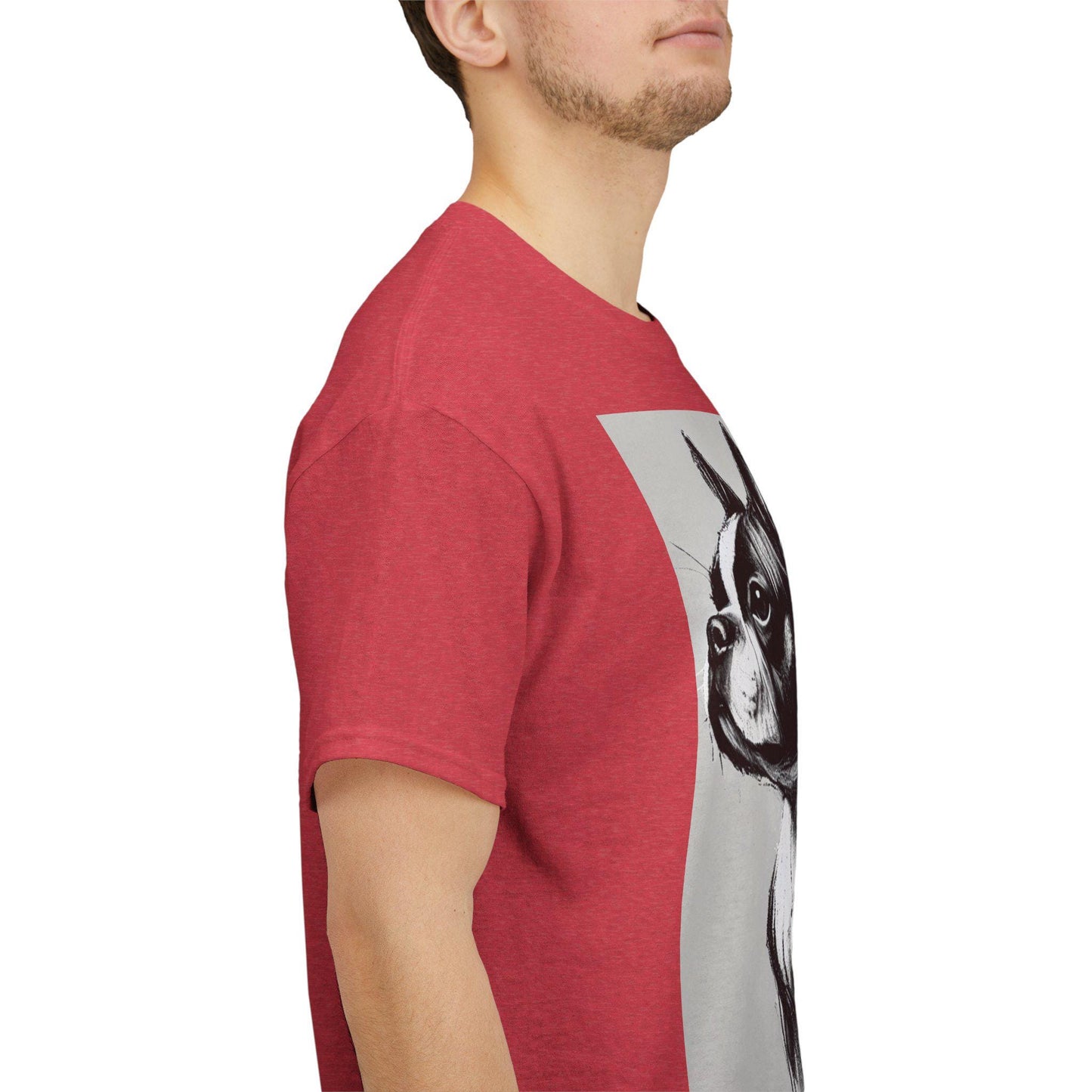 Dog Tee, Boston Terrier Charcoal Sketch Design, Unisex LGBT Boston Dog Lover Gift, Gay Graphic Top, Unisex Heavy Cotton T-shirt, 7 Colors