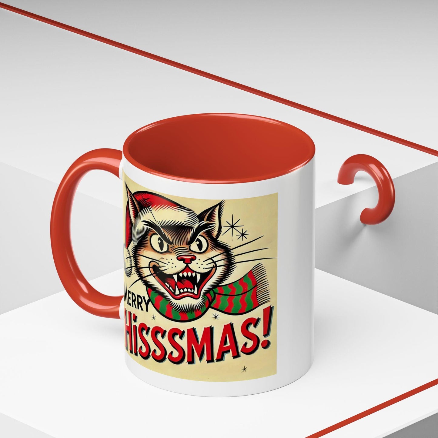 Cat Coffee Mug, Merry Hisssmas Gift for Cat Lovers, LGBT Gifts, Cat Mom, Cat Dad, Accent Mug, 11oz Mug, Unique Christmas Mug, Pride Pets