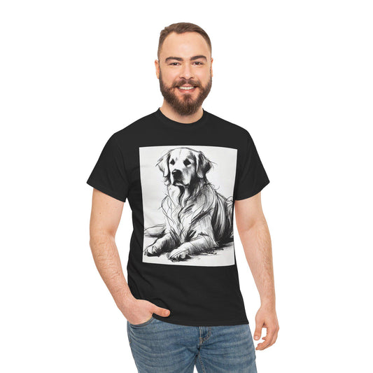 Dog Tee, Golden Retriever Charcoal Sketch Design, Unisex LGBT Dog Lover Gift, Gay Graphic Top, Unisex Heavy Cotton T-shirt, 7 Colors