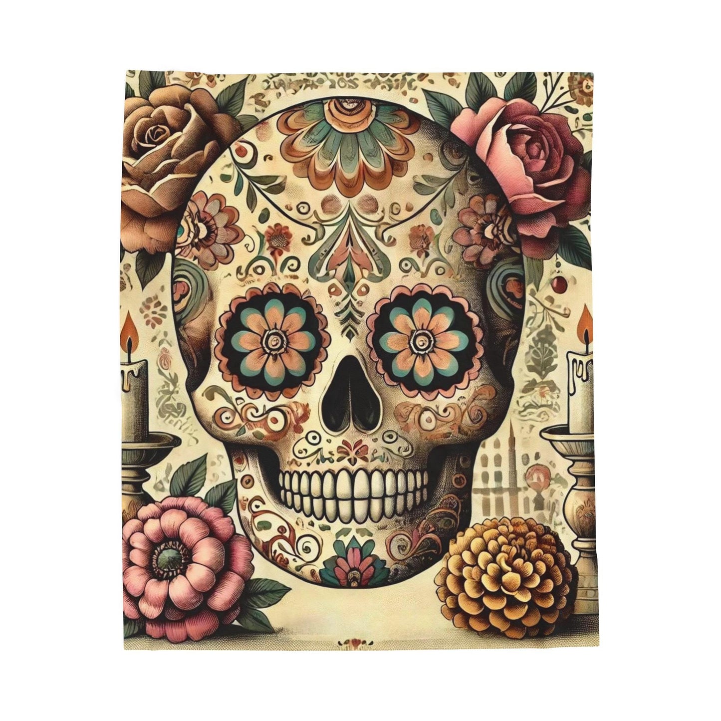 Plush Blanket, Day of the Dead, Sugar Skulls, Housewarming Gift, Soft Fleece Throw, Warm Bedding, Velveteen Blanket, Home Decor, Halloween