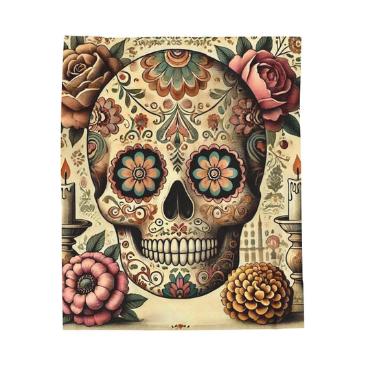 Plush Blanket, Day of the Dead, Sugar Skulls, Housewarming Gift, Soft Fleece Throw, Warm Bedding, Velveteen Blanket, Home Decor, Halloween