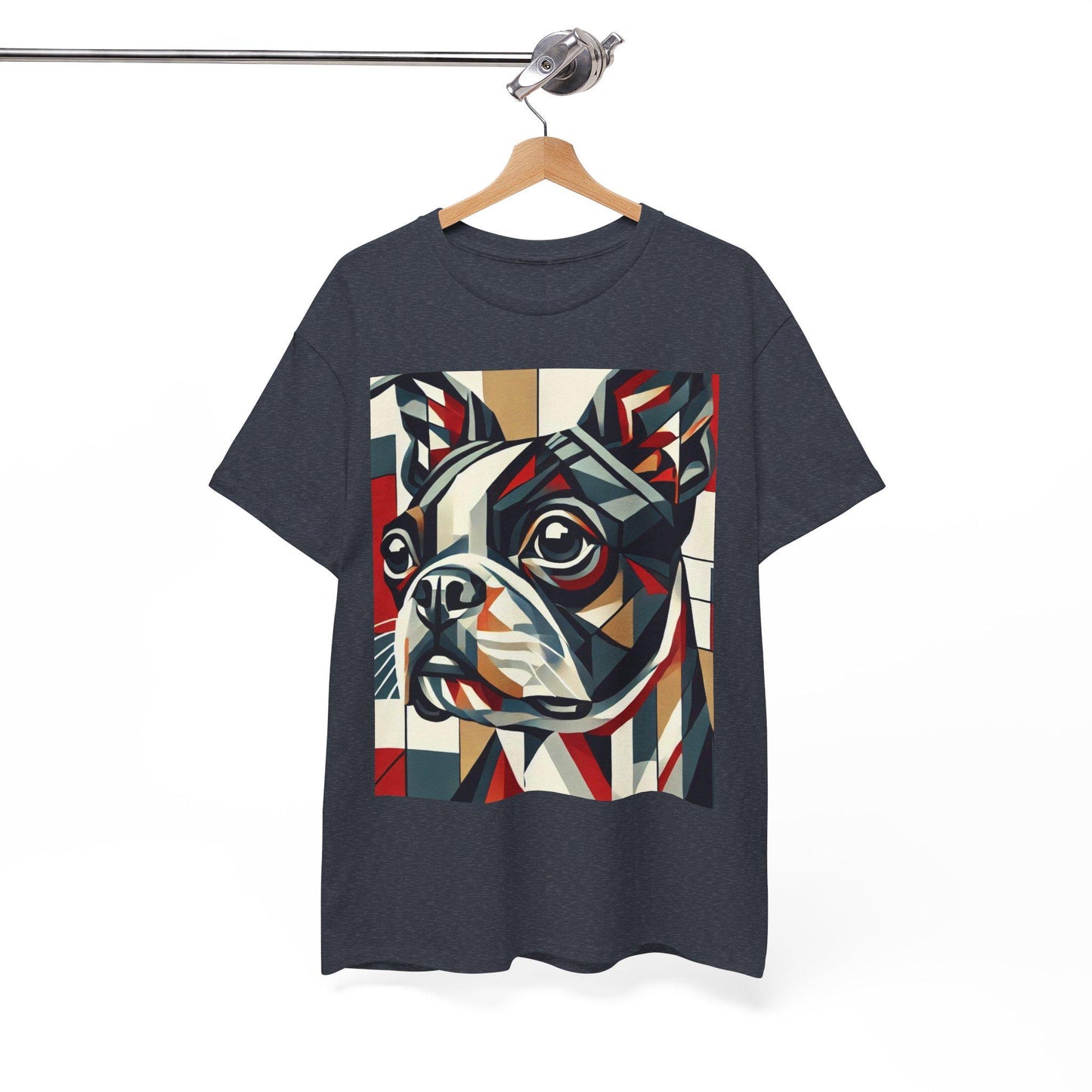 Dog Tee, Boston Terrier Modern Cubist Sketch Design, Unisex LGBT Boston Lover Gift, Gay Graphic Top, Unisex Heavy Cotton T-shirt, 7 Colors