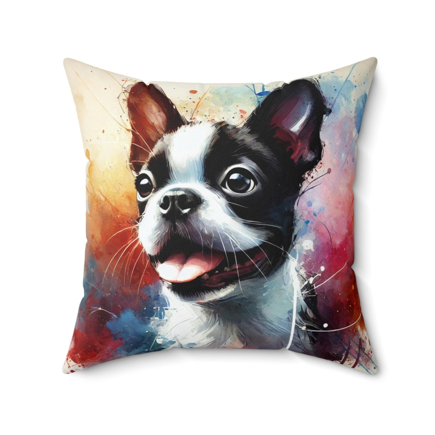 Pillow Boston Terrier Watercolor Design, Unique Housewarming Gift, Modern Art Charm, Soft Throw Pillow, Chic Home Decor, Dog Lover Gift