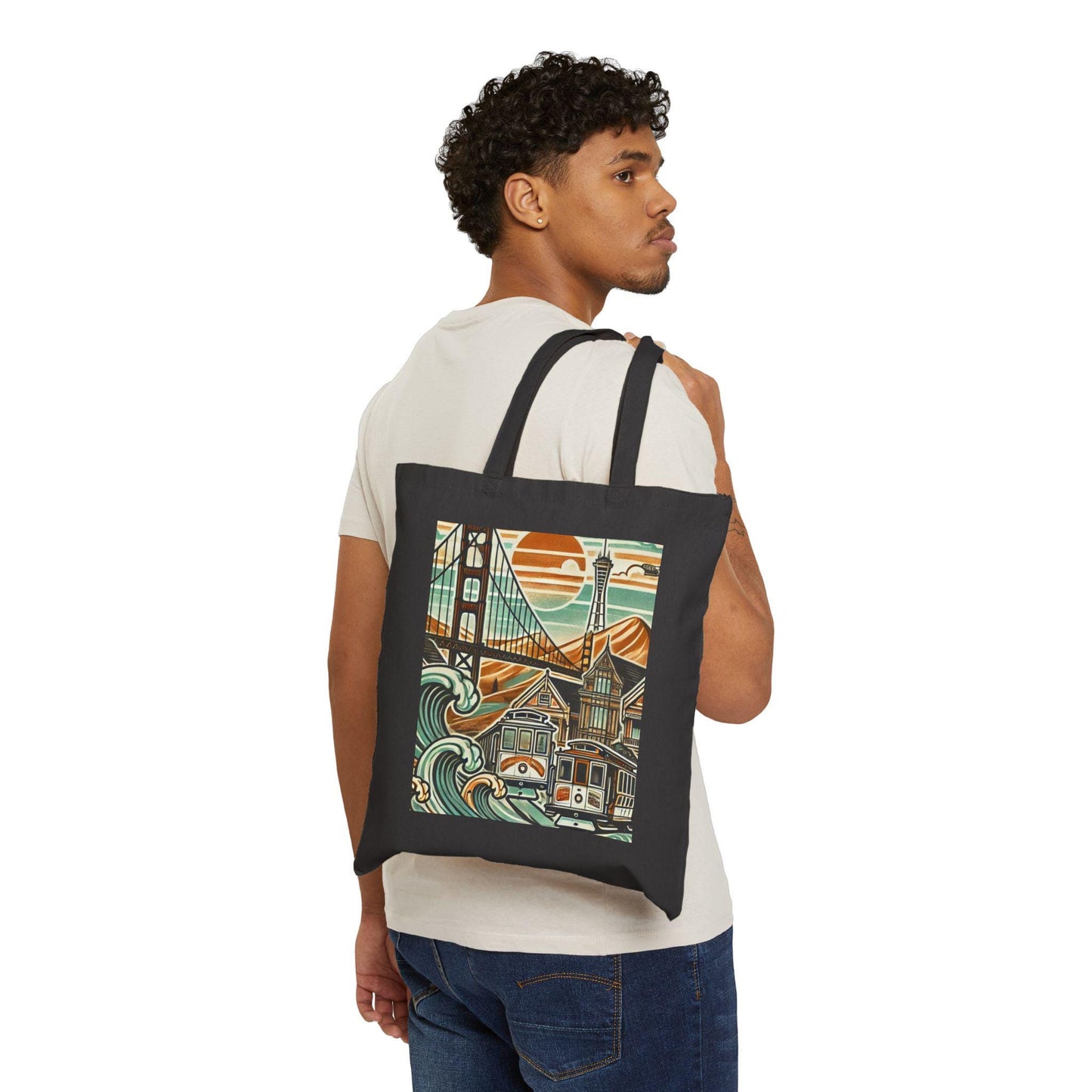 San Francisco Tote Bag, Golden Gate Bridge, Reusable Shopping Bag, Eco-Friendly Grocery Bag, Vintage Design, Travel