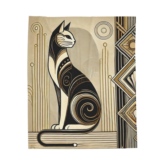 Plush Blanket, Art Deco Cat Design - Cozy Throw, Lightweight Blanket, Vintage Chic Home Decor, Cat Lover Gift, Animal Print Bedding
