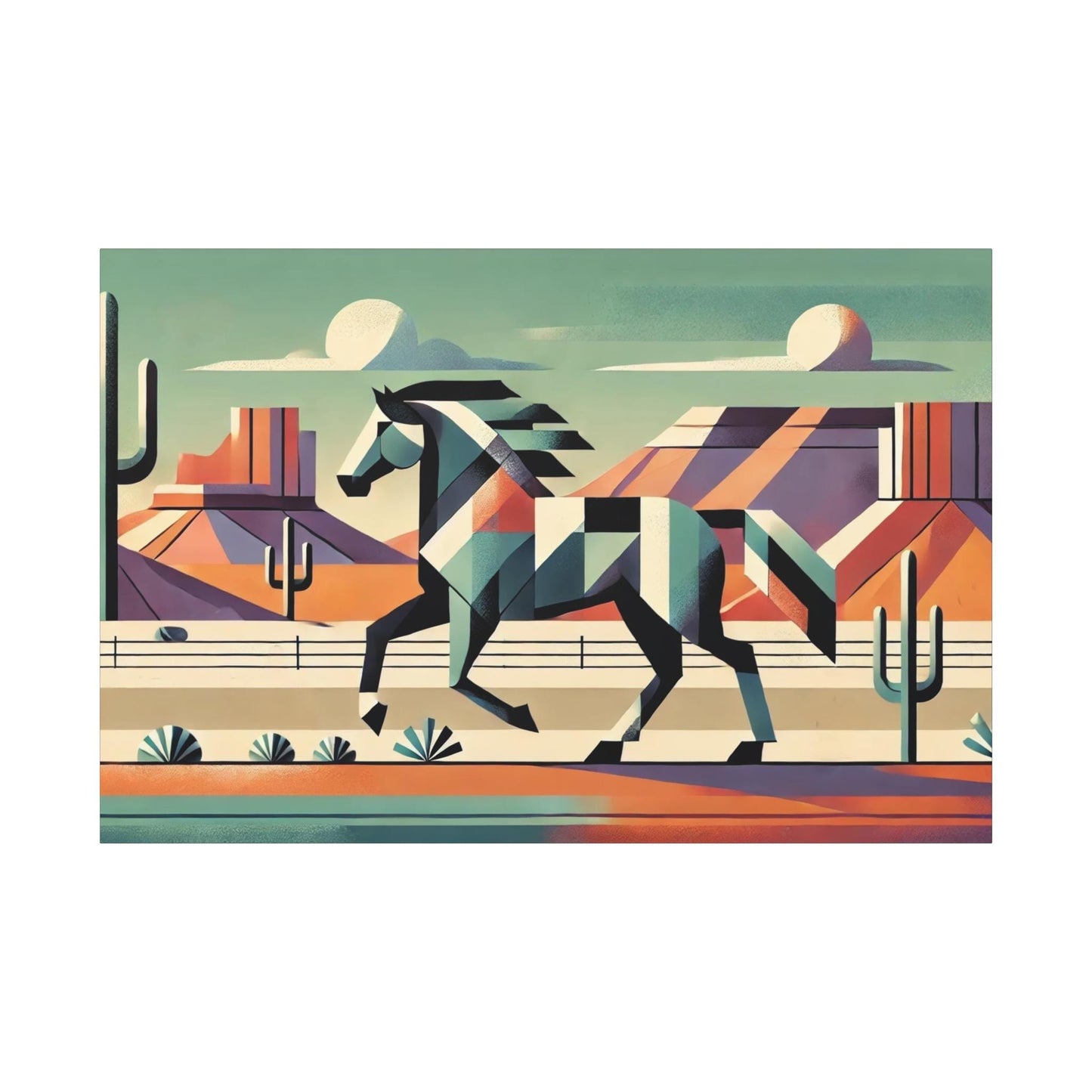 Original Modern Cubist Running Horse Canvas Print, Matte Stretched Art, 7 Sizes Available, Wall Decor, Landscape Painting, Home Office Decor