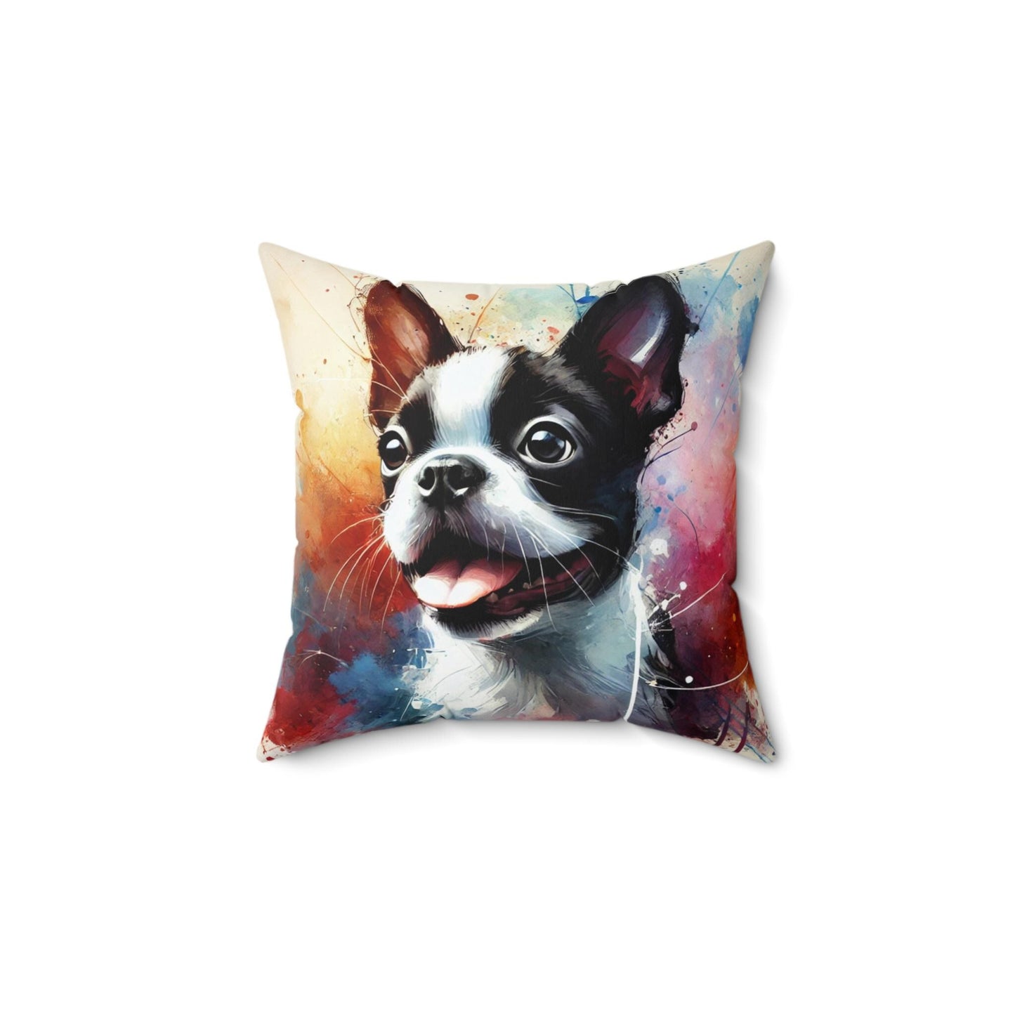 Pillow Boston Terrier Watercolor Design, Unique Housewarming Gift, Modern Art Charm, Soft Throw Pillow, Chic Home Decor, Dog Lover Gift