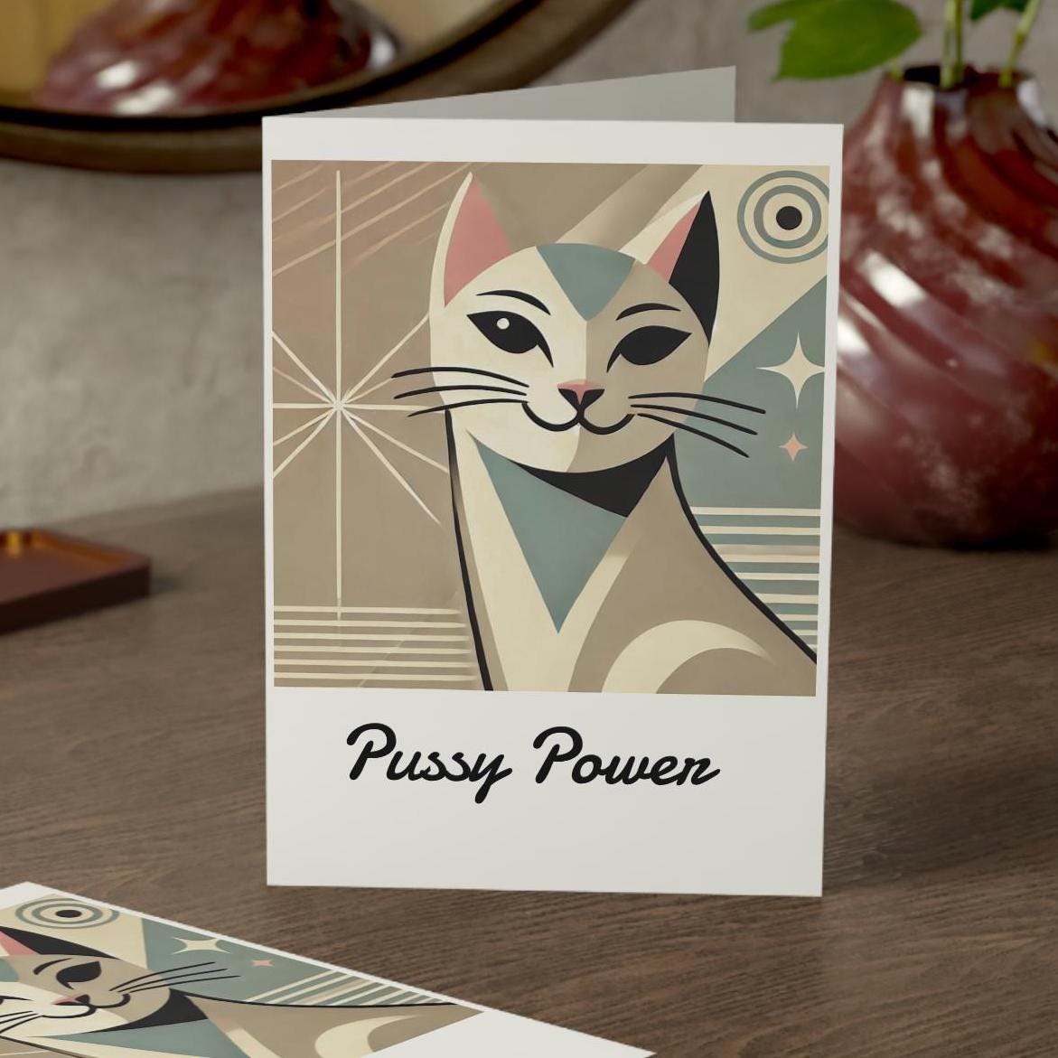 10 Greeting Cards Set, Notecards with Envelopes, Funny Pussy Power Cat Design, Queer Stationery Set, Gift for Lesbian, LGBT Pride Cards