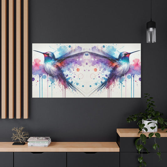Matte Canvas Print, Original Abstract Watercolor Hummingbird Reflection 2 Portrait, Modern Stretched Wall Art, 7 Sizes, Stately Home Decor