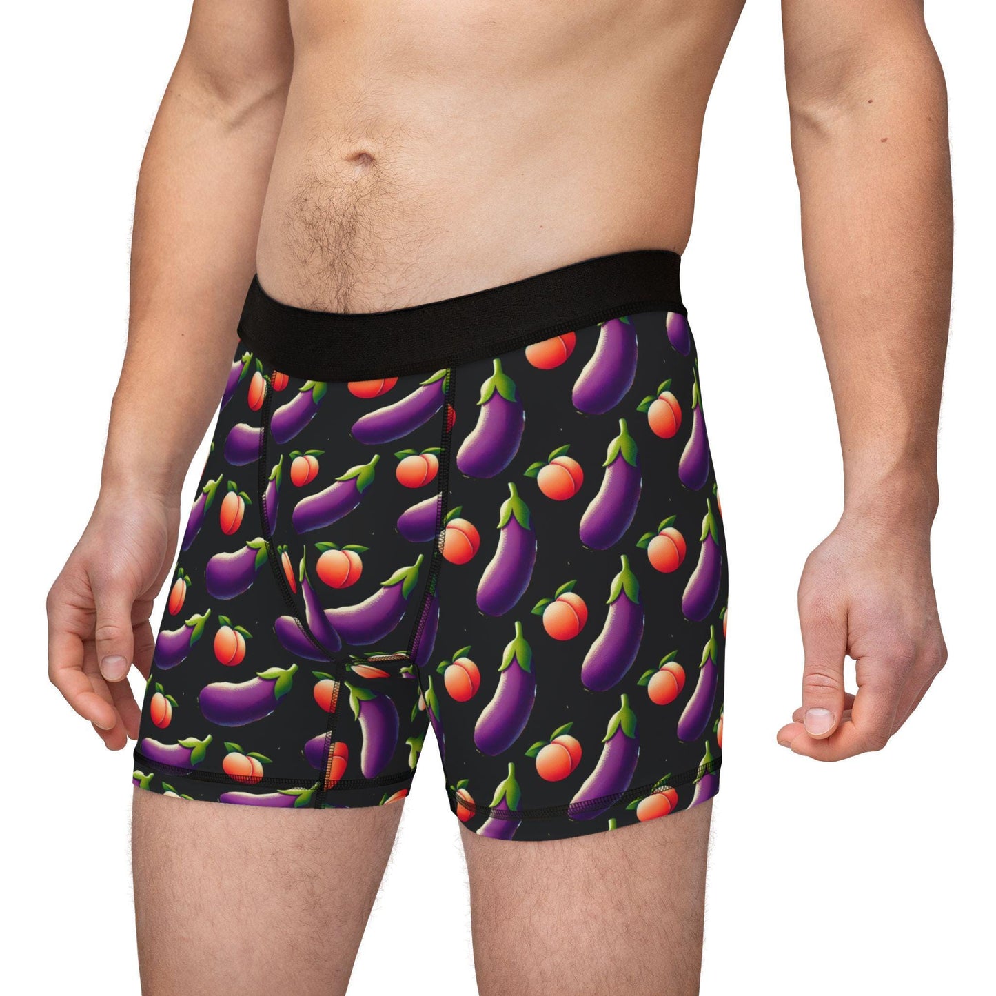 Men's Boxers, Funny Peach & Eggplant Emojis Design, Spicy Underwear Gift for Men, Sexy Soft Boxer Briefs, Birthday Anniversary Present