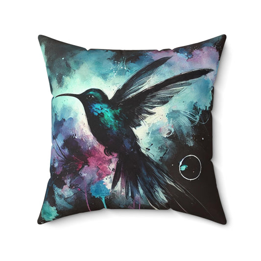 Pillow Modern Abstract Watercolor NightBird 1 Hummingbird Art Design, Posh Housewarming Gift, Soft Throw Pillow, Ethereal Upscale Home Decor