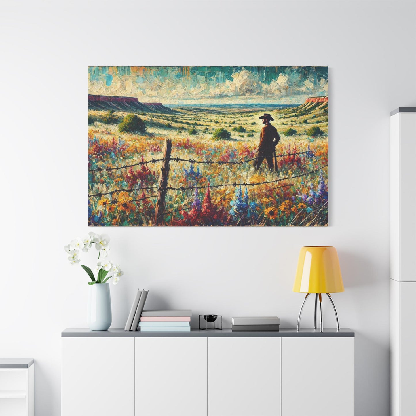 Original Impressionist Cowboy Canvas Print, Matte Stretched Art, 7 Sizes Available, Wall Decor, Texas Landscape Painting, Home Office Decor