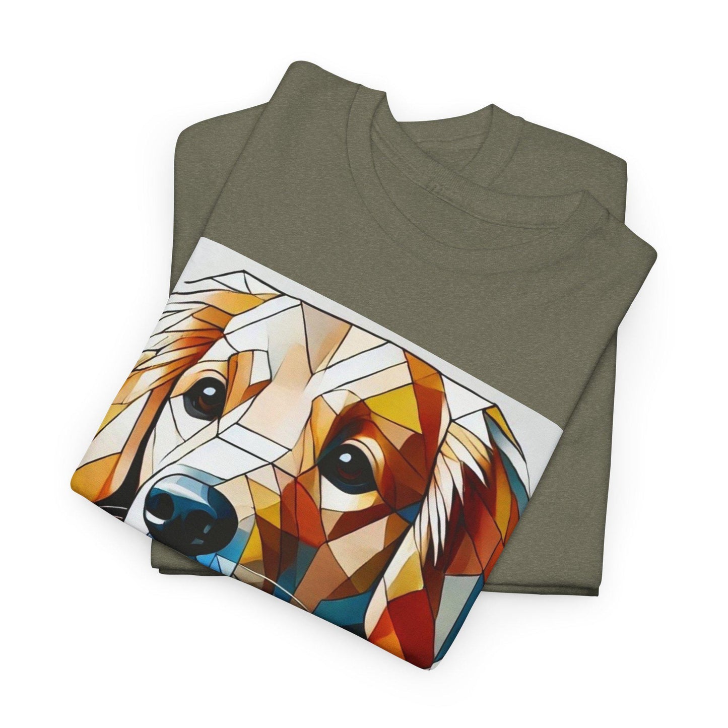 Dog Tee, Golden Retriever Modern Cubist Design, Unisex LGBT Dog Lover Gift, Gay Graphic Top, Unisex Heavy Cotton T-shirt, 7 Colors