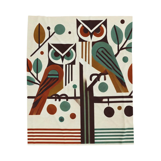 Velveten Blanket, Owl Mid-Century Modern Vibe, Vintage Charm, Cozy Owl Lover Throw, Home Decor Accent, Unique Gift Idea for Animal Lovers,