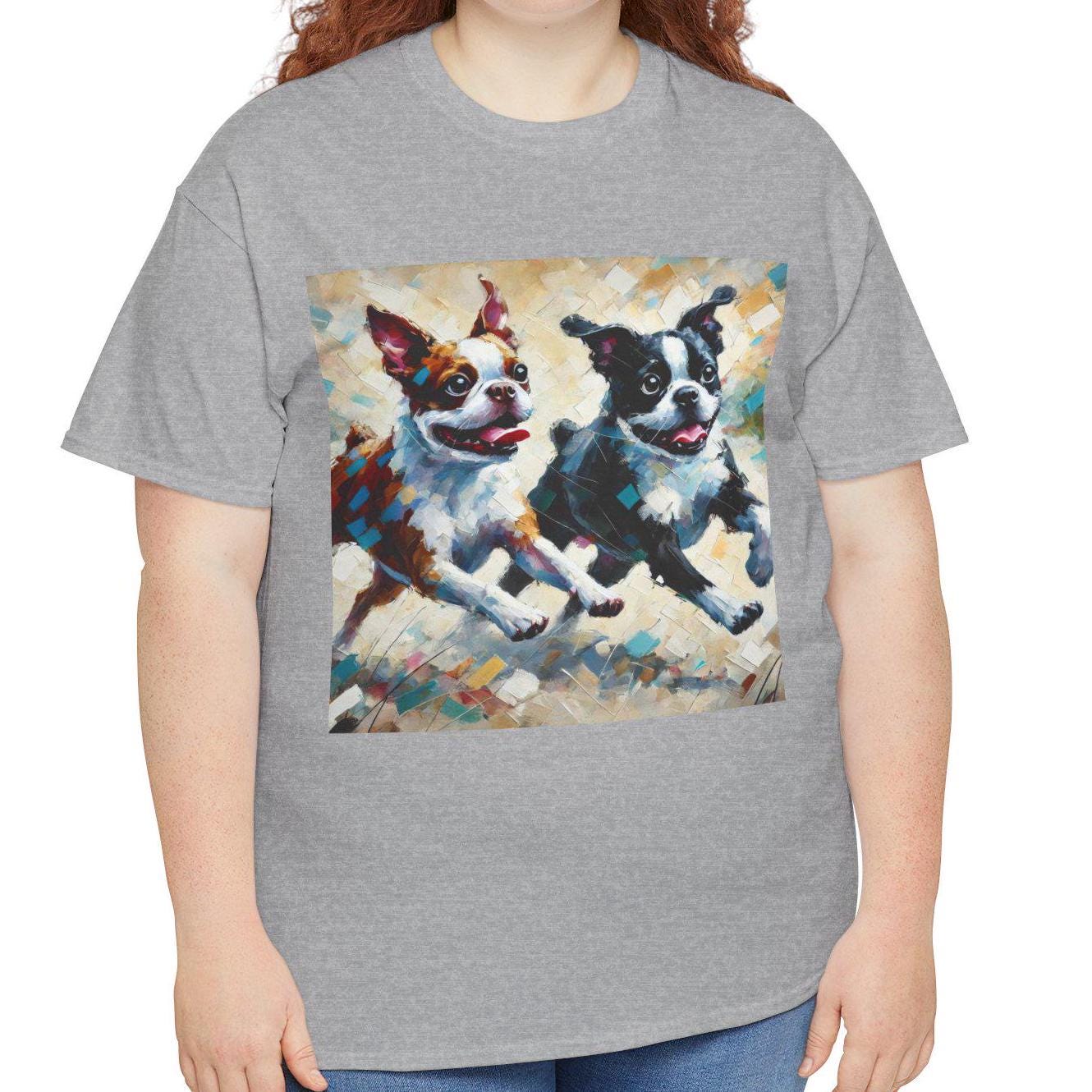 Dog Tee, Boston Terrier Impressionist Design, Boston Dog Lover Gift, Graphic Top Unisex Heavy Cotton T-shirt, 7 Colors 8 Sizes